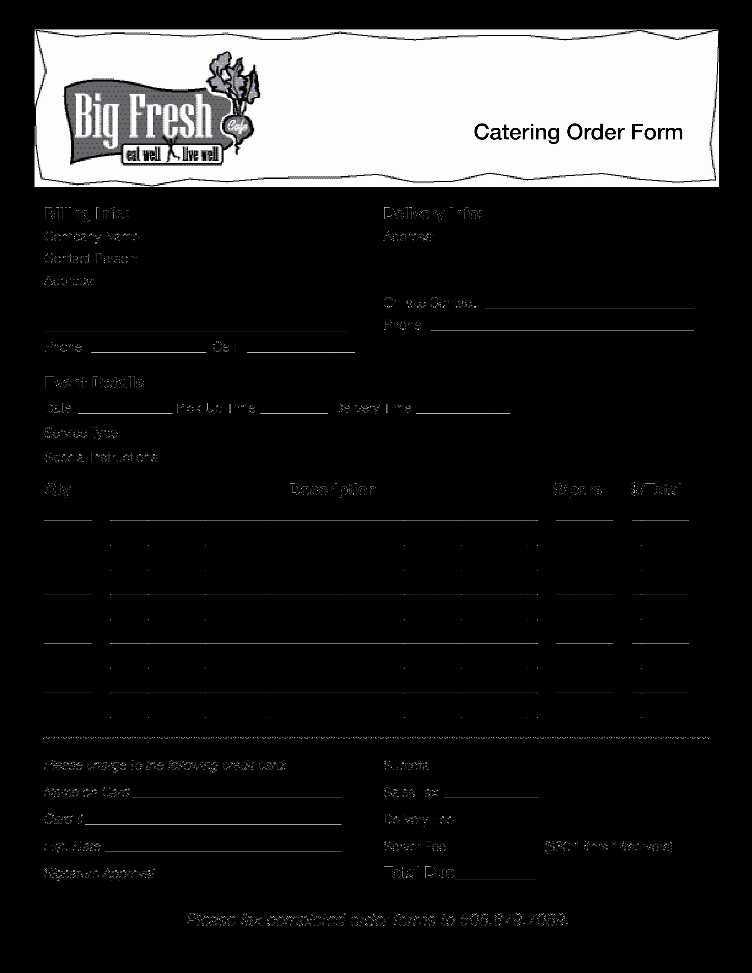 Catering order form Template Lovely Catering order form