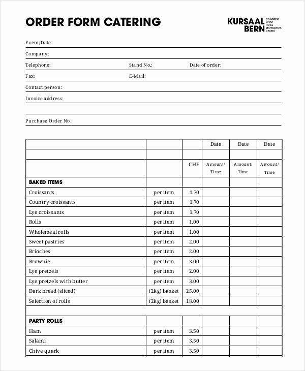 Catering order form Template New Catering order form Template