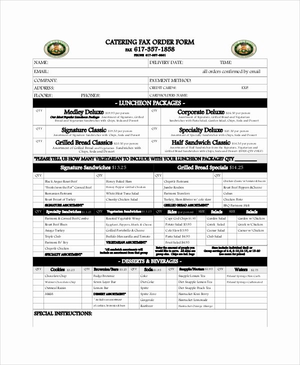 Catering order form Template Word Beautiful Sample Catering order form 11 Examples In Word Pdf