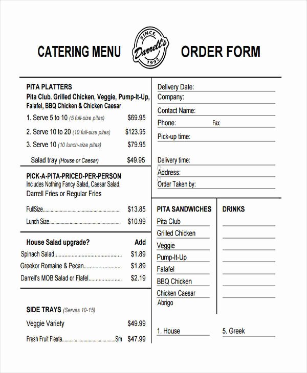 Catering order form Template Word Best Of Free 9 Catering order form In Sample Example format