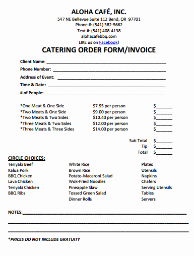 Catering order form Template Word Elegant Catering Invoice Template 7 In 2019