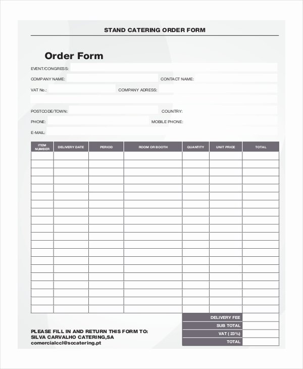 Catering order forms Template Lovely Free 10 Sample Catering order forms