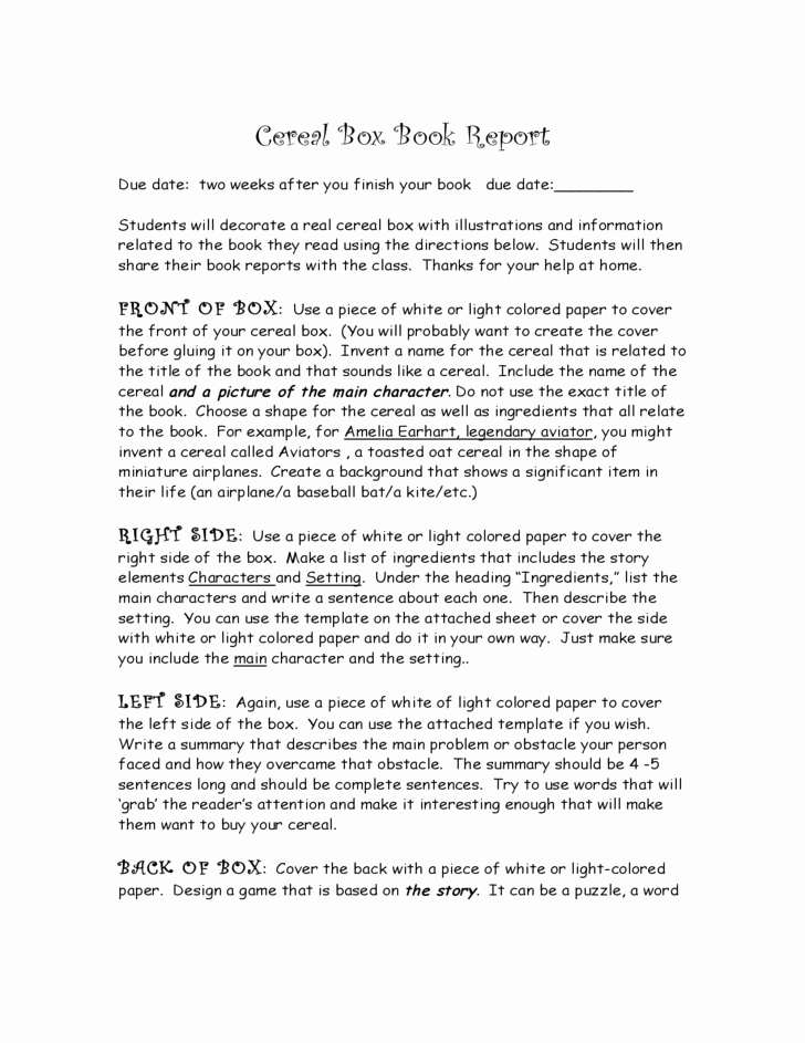 Cereal Box Book Report Template Inspirational Simple Cereal Box Book Report Free Download