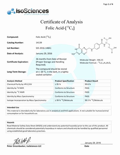 Certificate Of Analysis Template Elegant Certification Of Analysis isosciences