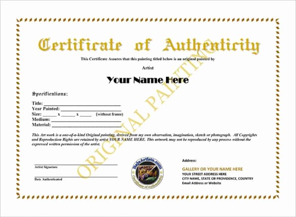 Certificate Of Authenticity Artwork Template Luxury Certificate Authenticity Templates Word Excel Samples