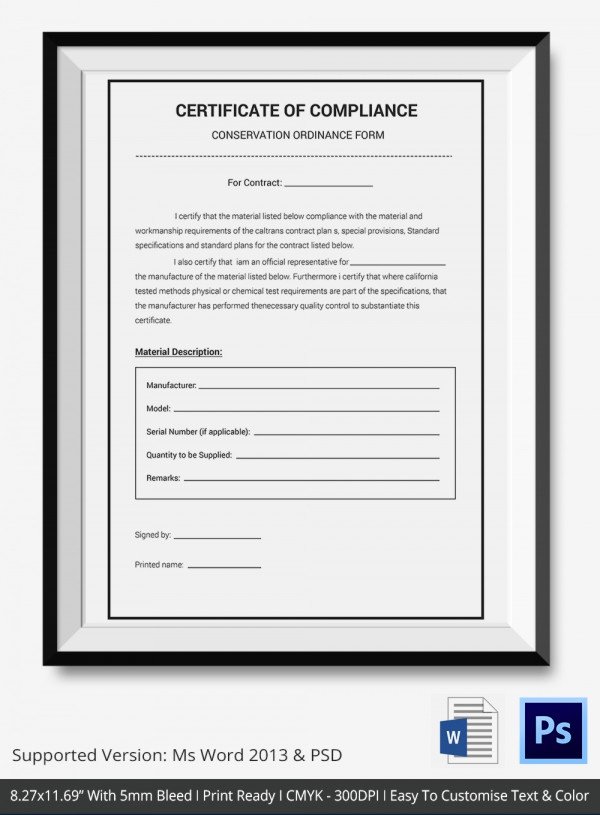 Certificate Of Compliance Template Beautiful Certificate Of Pliance Template – 12 Word Pdf Psd Ai Indesign Documents Download