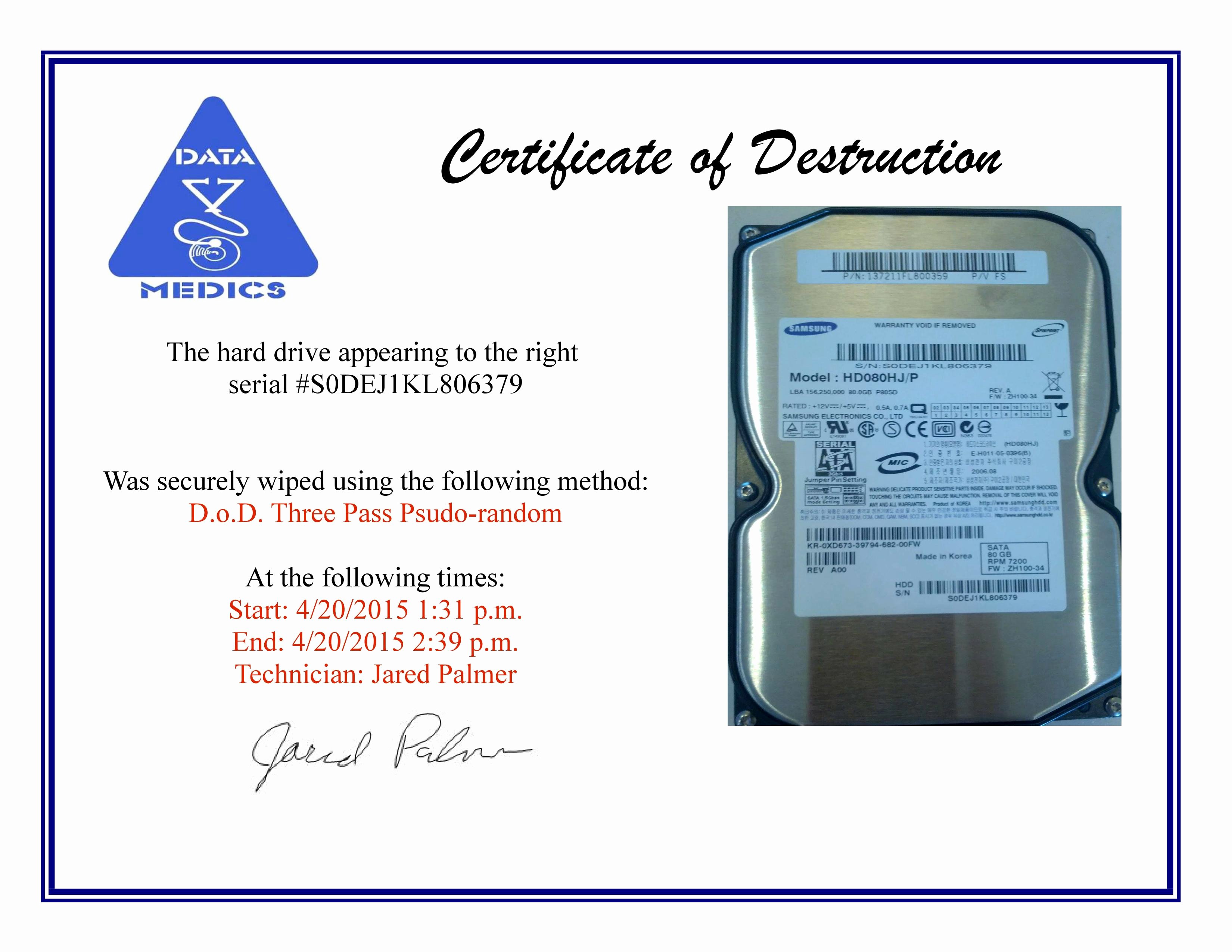 Certificate Of Data Destruction Template Beautiful Hdd Wiping Digital forensics forums