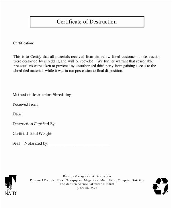 Certificate Of Data Destruction Template Inspirational Certificate Destruction Template 12 Pdf Word Ai Indesign Psd format Download