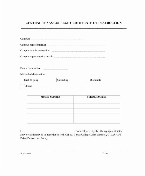 Certificate Of Destruction form Inspirational Certificate Destruction Template 12 Pdf Word Ai Indesign Psd format Download