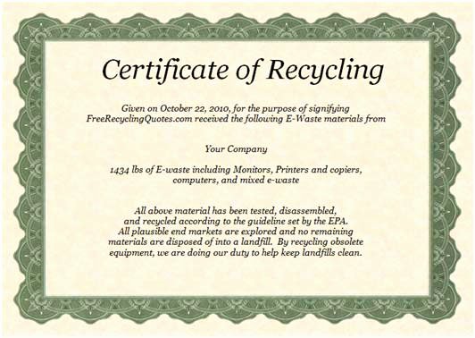 Certificate Of Destruction Template Inspirational Certificate Of Recycling
