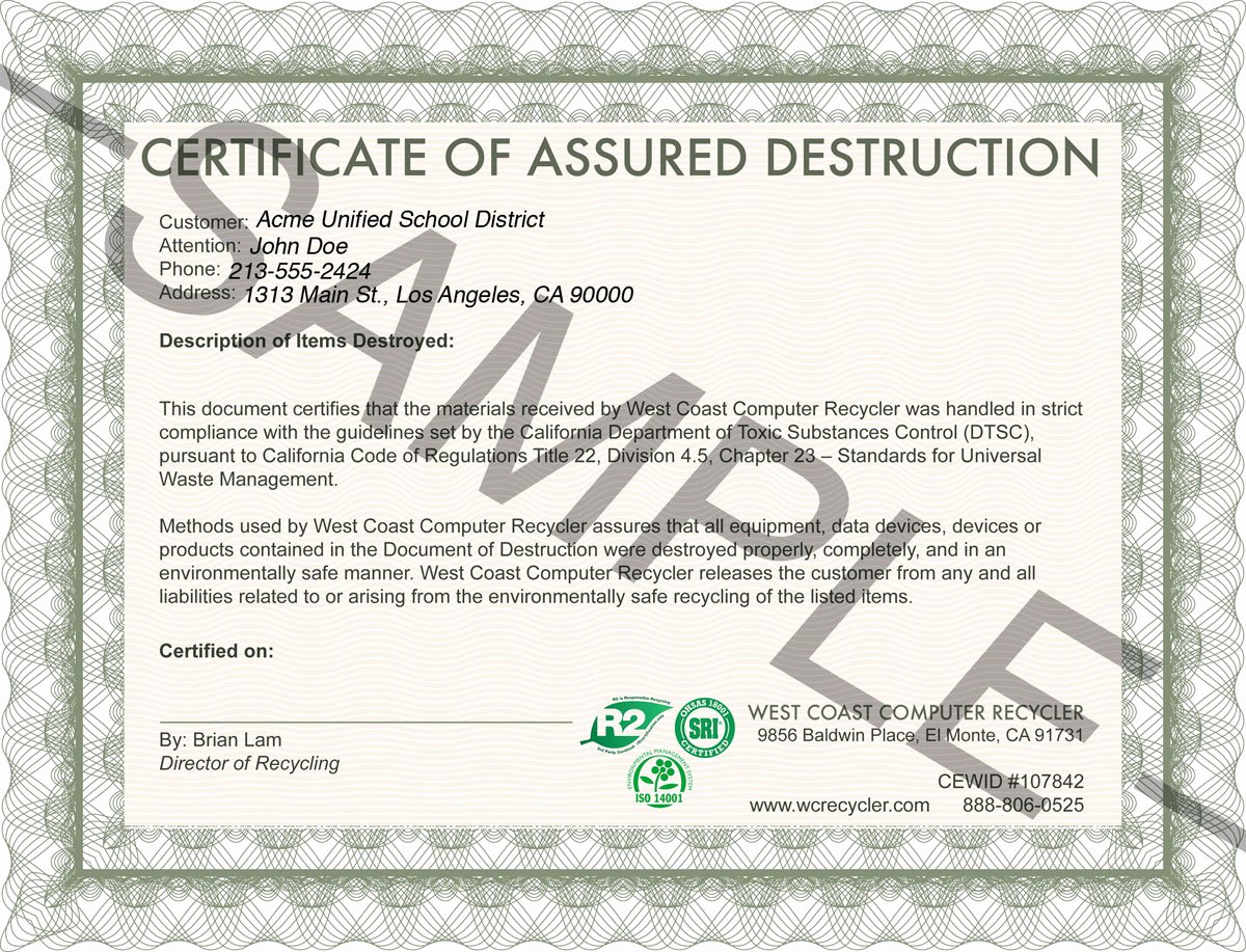Certificate Of Destruction Template Lovely Certifications Insurance