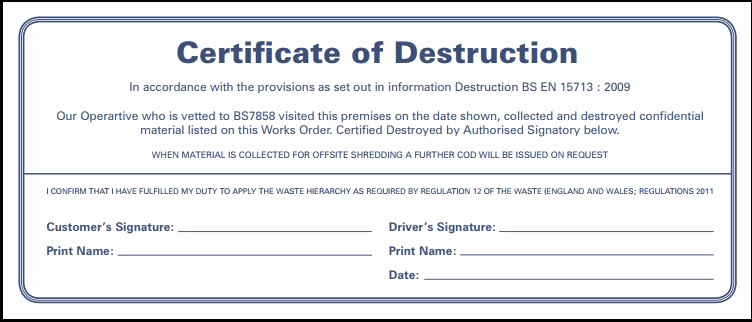 Certificate Of Destruction Template New Secure Site Shredding Service Bristol Sw England &amp; south Wales