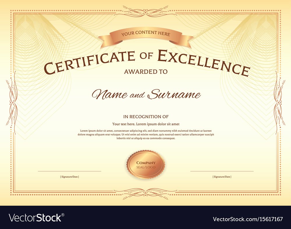 Certificate Of Excellence Template Awesome Certificate Of Excellence Template with Award Vector Image