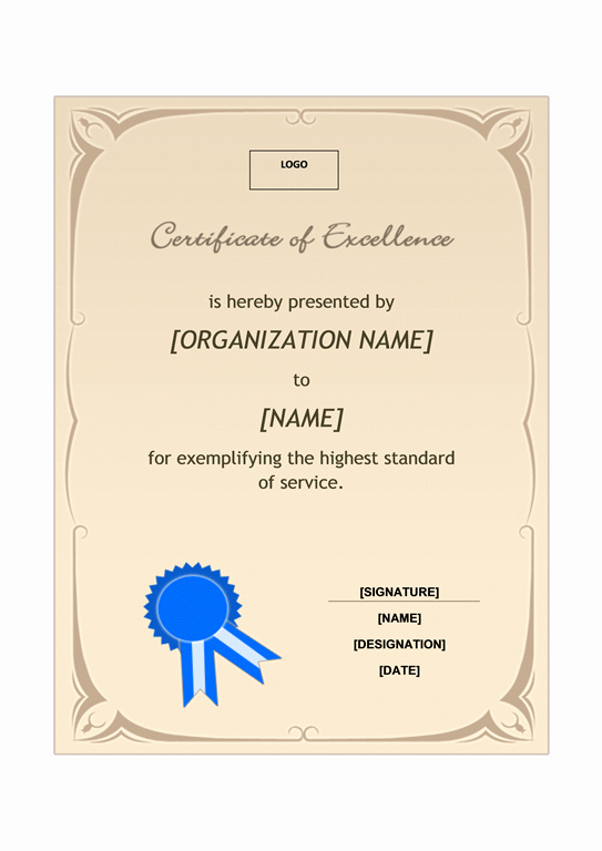 Certificate Of Excellence Template Elegant Certificate Of Excellence Template Word Templates