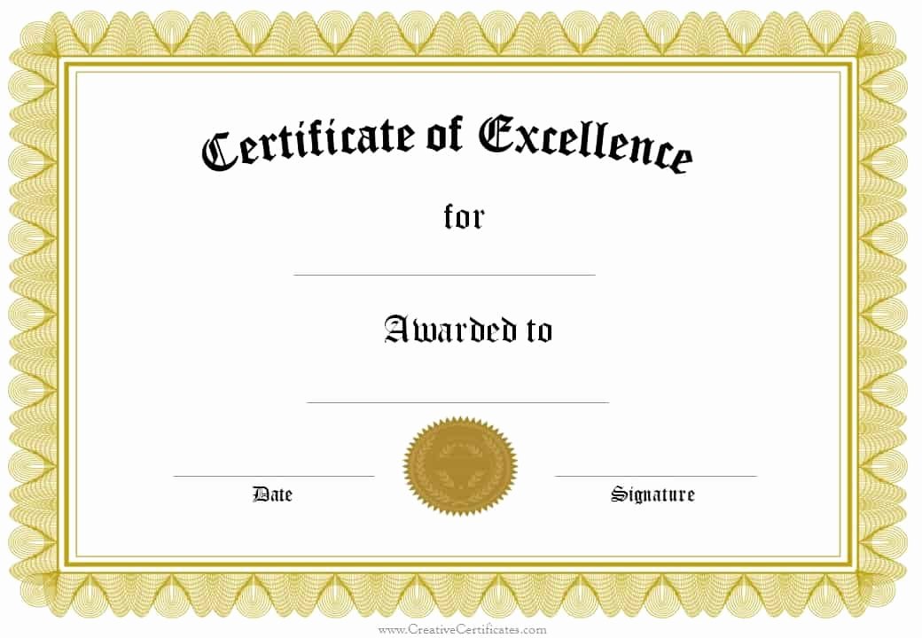Certificate Of Excellence Template Fresh formal Award Certificate Templates