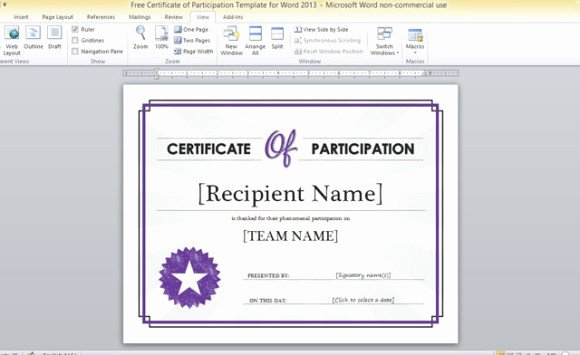 Certificate Of Participation Template Fresh Free Certificate Participation Template for Word 2013