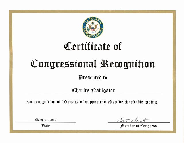 Certificate Of Service Template Elegant Charity Navigator Congressional Recognition Of Our Birthday