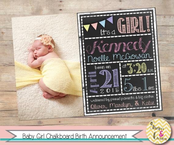 Chalkboard Baby Announcement Template Fresh Baby Girl Birth Announcement Printable Chalkboard Baby Announcement Birth Announcement