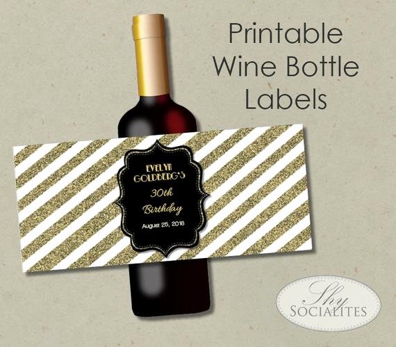 Champagne Bottle Label Template New Black &amp; Gold Glitter Printable Wine Label Hostess Gift