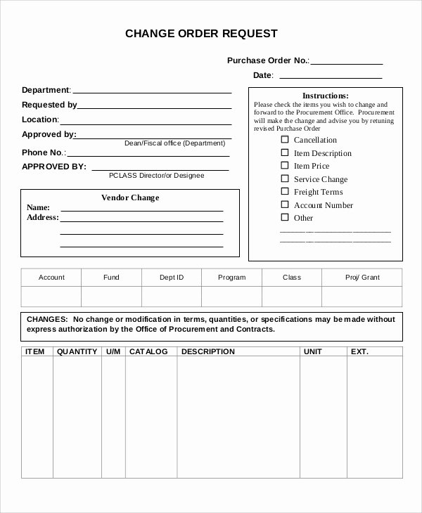 Change order form Excel Beautiful Sample Change order form 12 Examples In Word Pdf