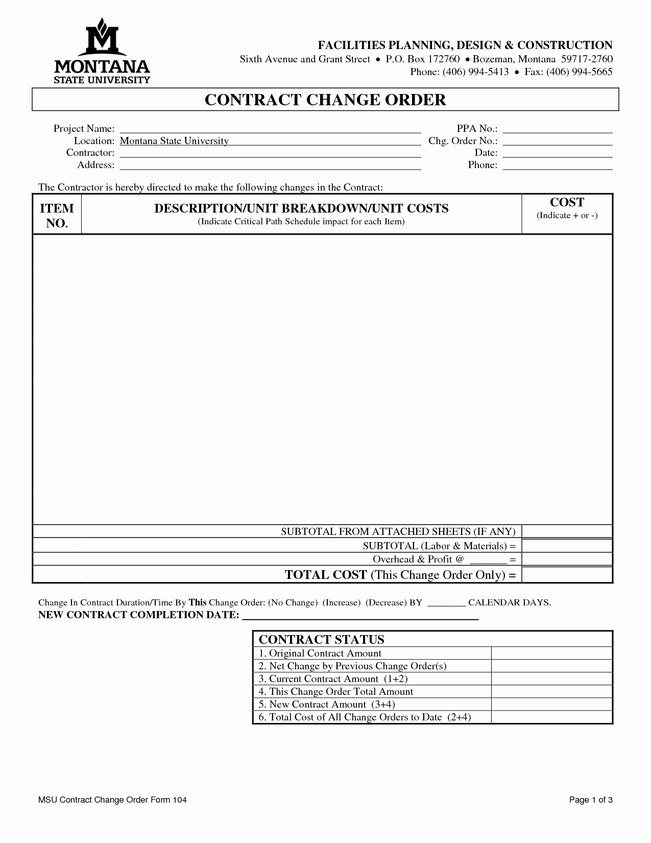 Change order form Excel Unique Free Printable Construction Change order forms