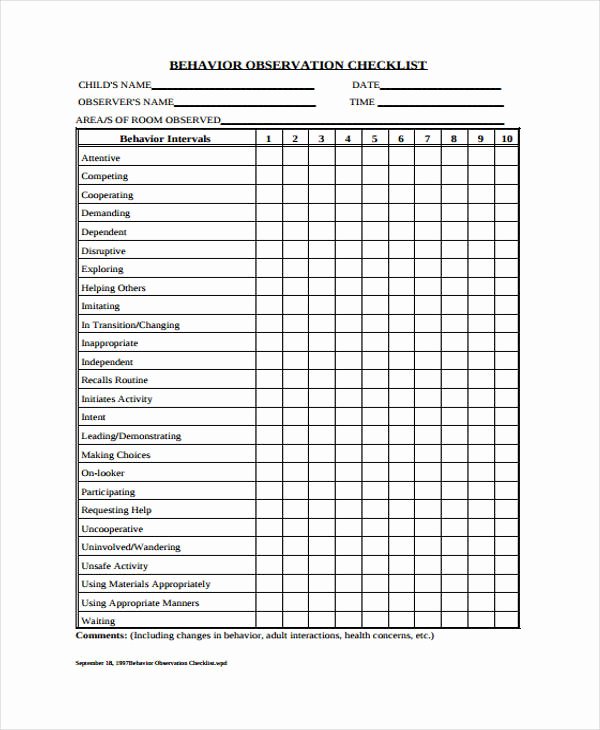 Child Behavior Checklist Pdf Best Of 10 Behavior Checklist Templates Free Pdf Word format Download