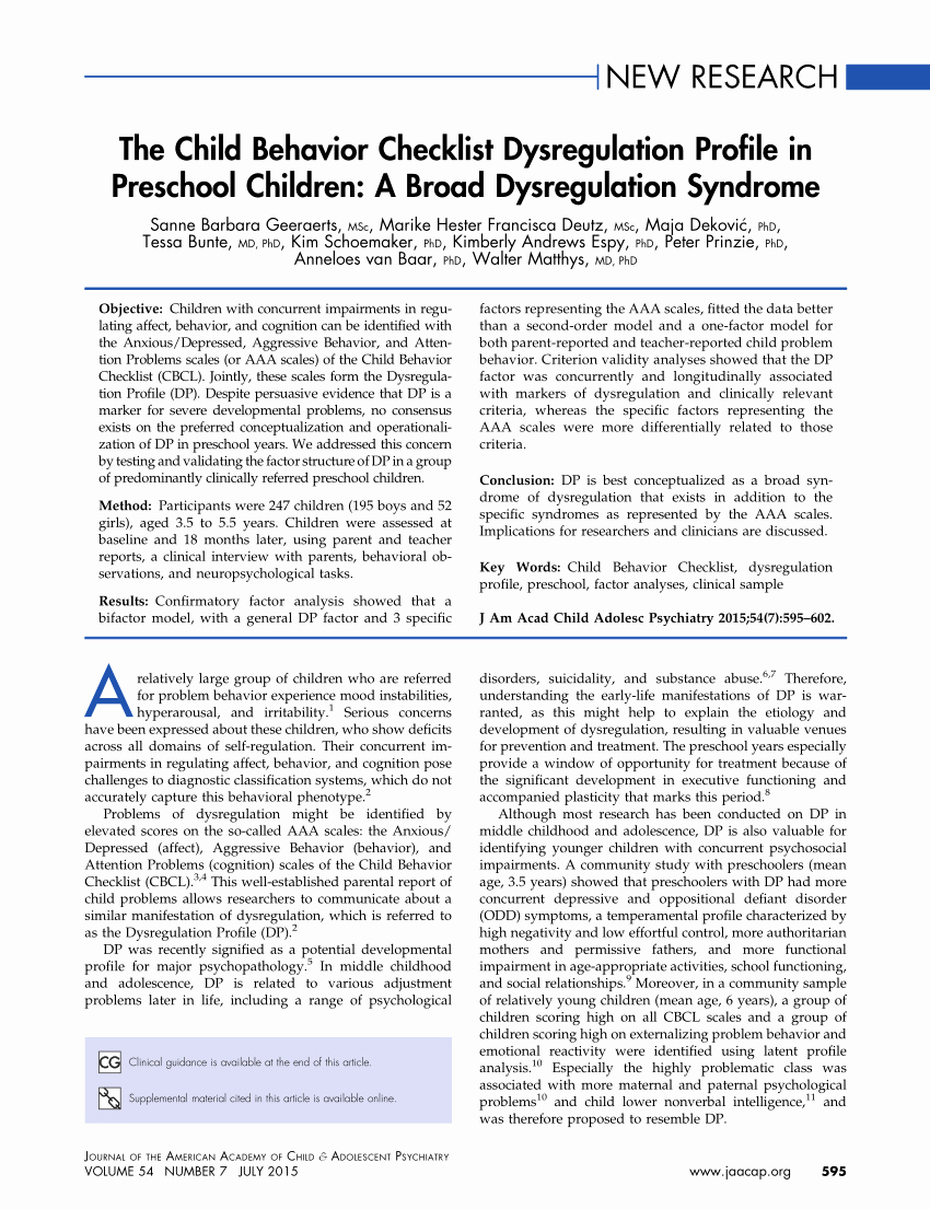 Child Behavior Checklist Pdf Lovely Pdf the Child Behavior Checklist Dysregulation Profile In Preschool Children A Broad