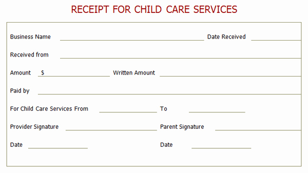 Child Care Payment Receipt Lovely Professional Receipt for Child Care Services