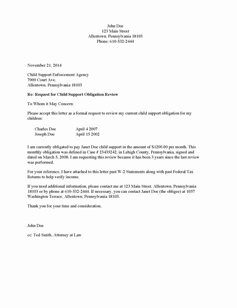 Child Support Agreement Letter Lovely Divorce source Child Support Review Request Letter Payor