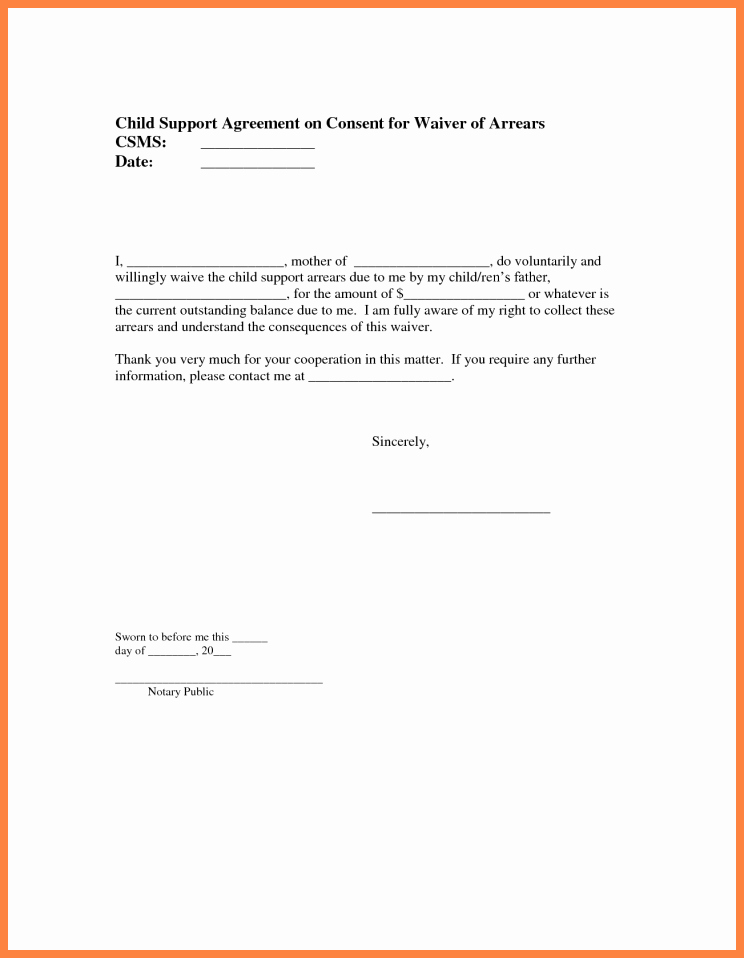 Child Support Agreement Sample Inspirational 6 Child Support Letter Of Agreement Template