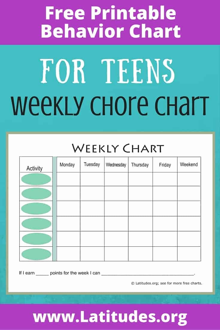 Chore Chart for Teens Luxury Free Weekly Behavior Chart for Teenagers