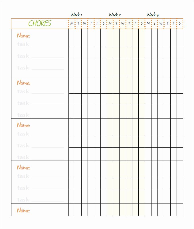 Chore Chart Template Word Awesome Free 6 Chore Chart Template Printable for Kids Excel Word