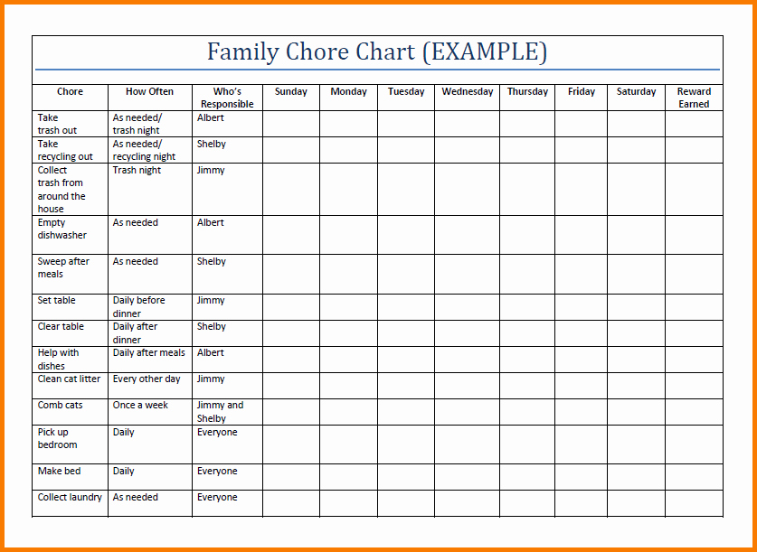 Chore Chart Template Word New Chore Chart Template