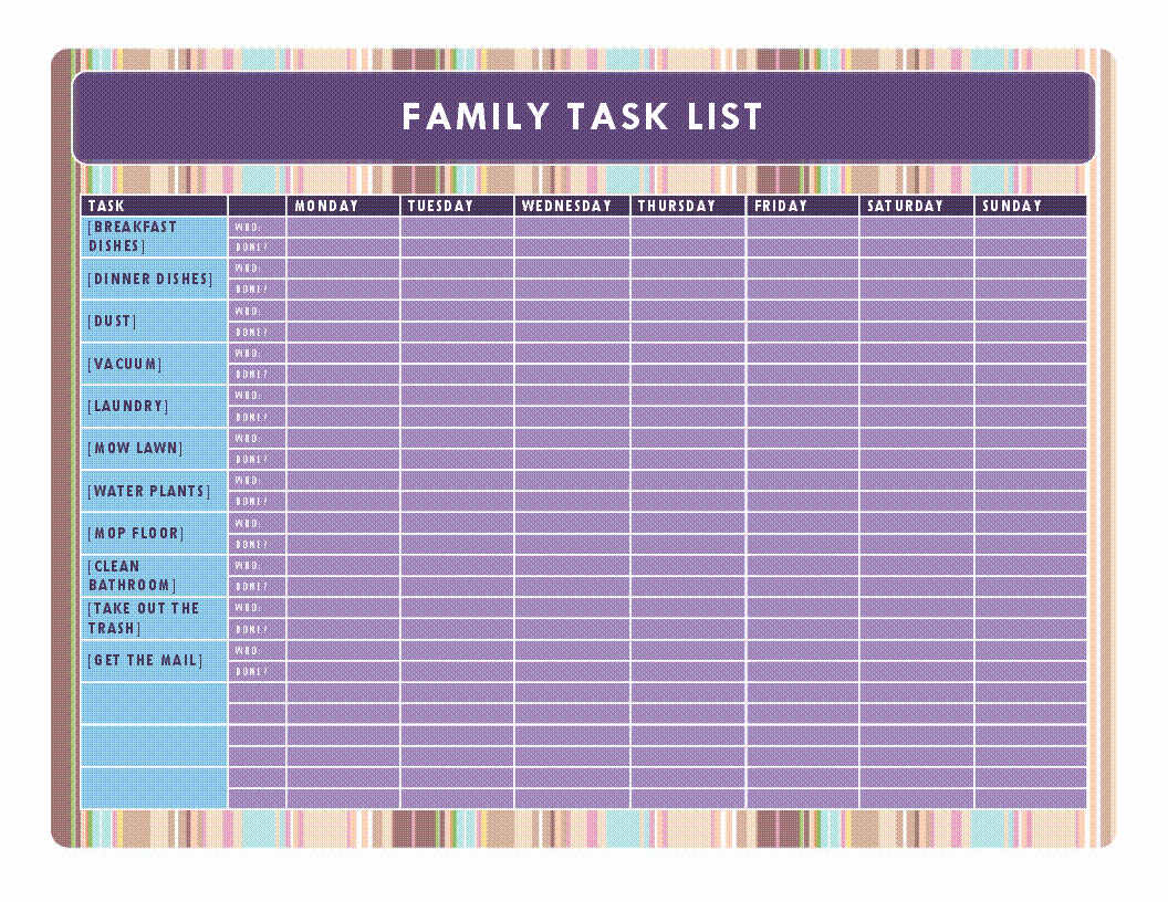 Chore Chart Template Word Unique Family Chore Chart