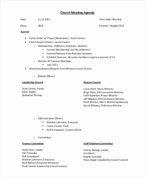 Church Business Meeting Minutes Template Elegant Free 7 Staff Meeting Agenda Examples &amp; Samples In Pdf Doc