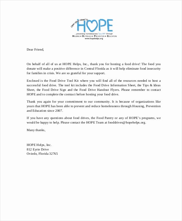 Church Donation Letter for Food Lovely 16 Sample Thank You Letters for Donations Doc Pdf
