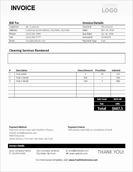 Cleaning Services Invoice Template Lovely Ms Word House Cleaning Service Invoice Service Invoices