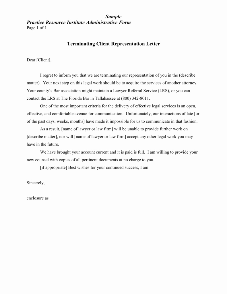 Client Termination Letter Template Elegant Terminating Client Representation Letter