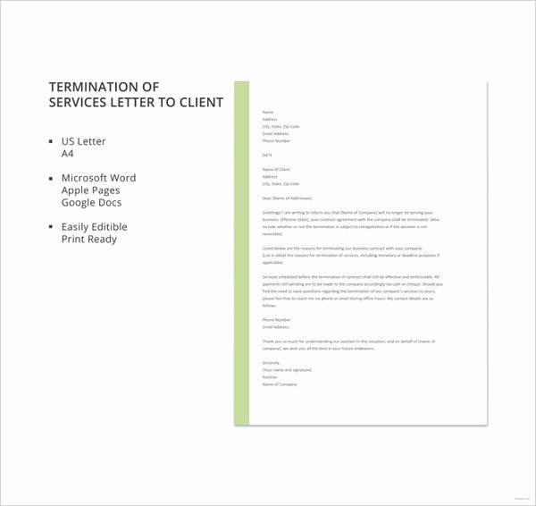 Client Termination Letter Template Inspirational Letter Of Termination Template 14 Free Sample Example format