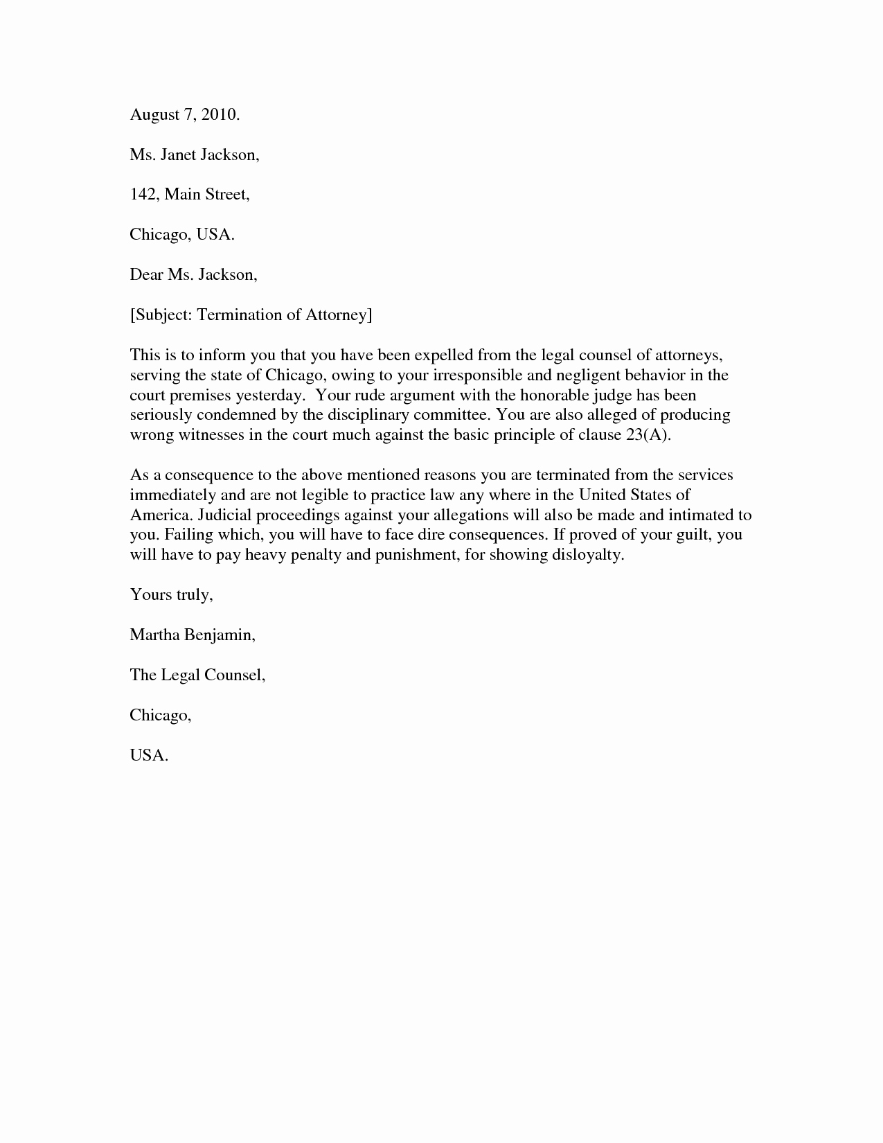 Client Termination Letter Template Lovely attorney Termination Letter
