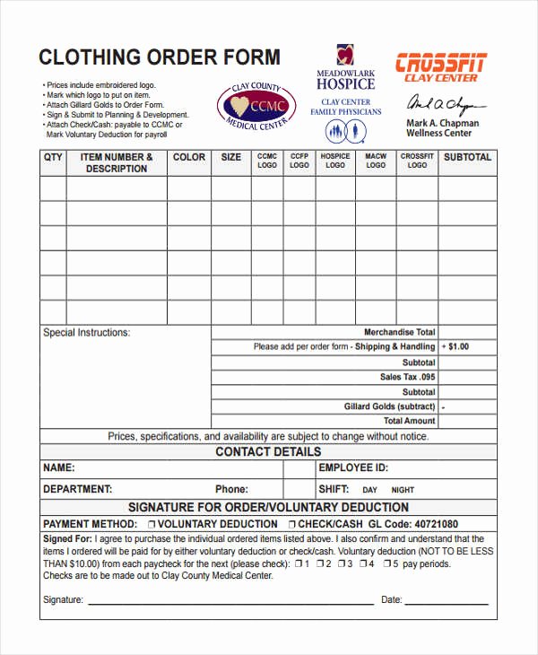 Clothing order form Template Fresh 9 Clothing order forms Free Samples Examples format Download