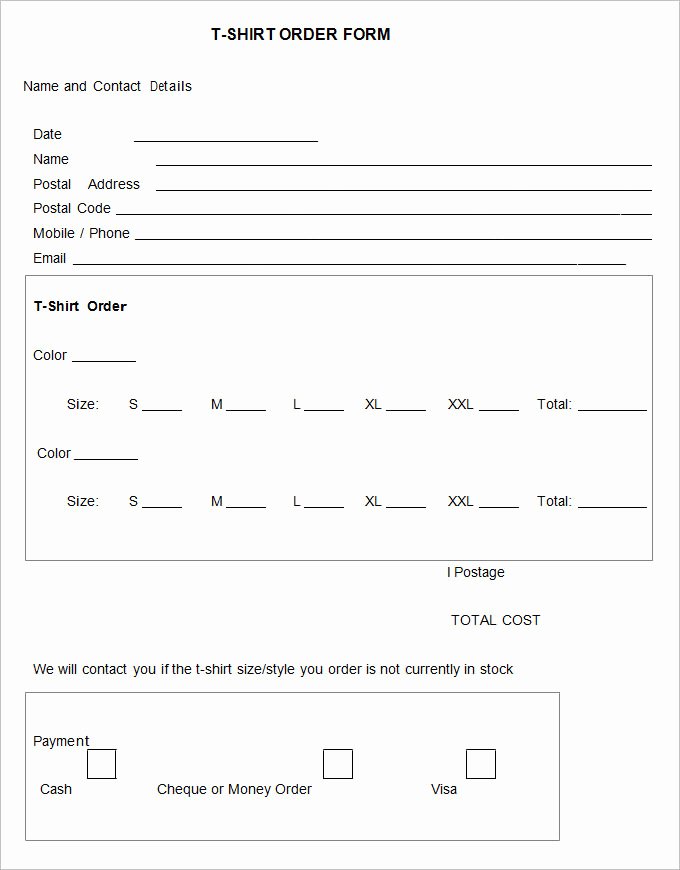 Clothing order form Template Fresh T Shirt order form