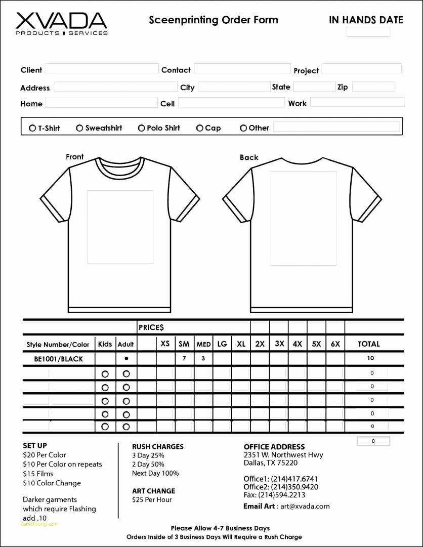 Clothing order forms Templates Fresh Printable T Shirt order form Template
