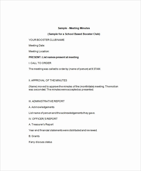 Club Meeting Minutes Template Fresh 20 Minutes Of Meeting Sample Templates Pdf Word
