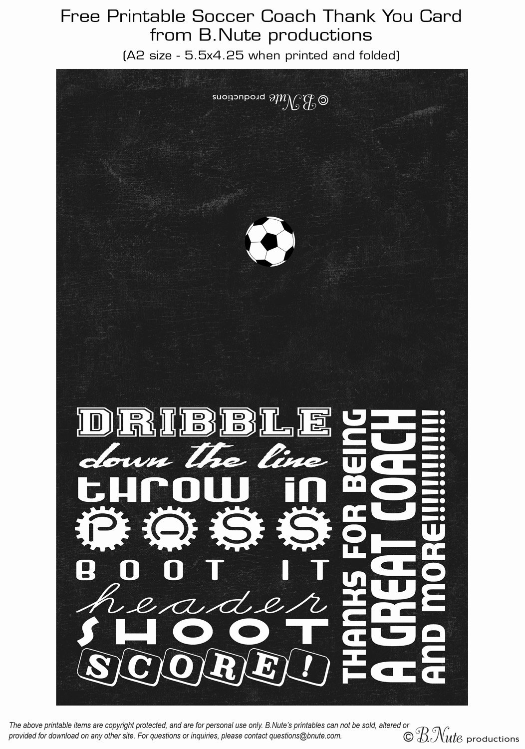 Coach Thank You Cards Awesome Bnute Productions Free Printable soccer Coach Thank You Card