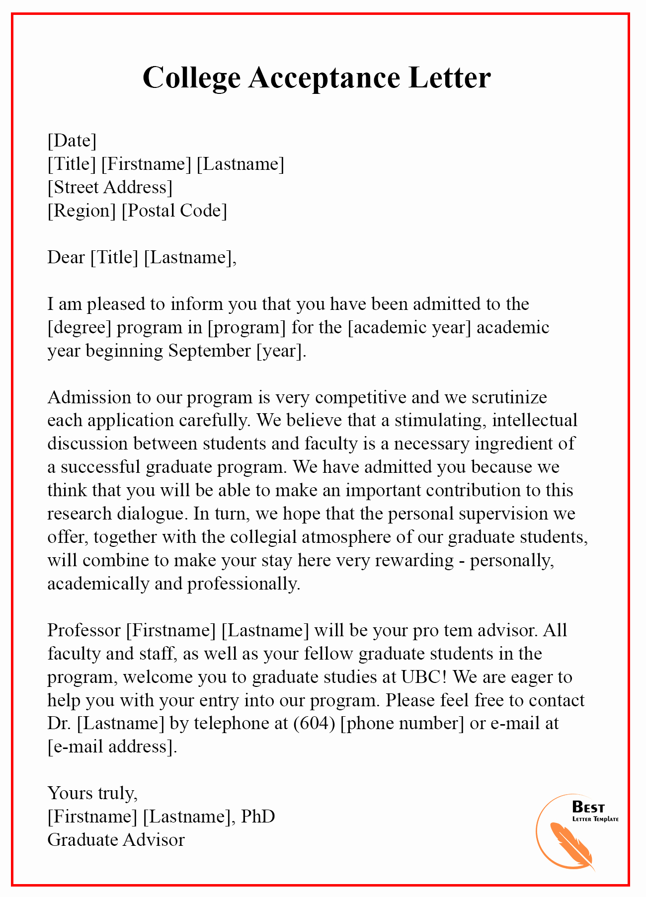 College Acceptance Letter Sample Luxury 7 School College University Acceptance Letter Template [examples &amp; Sample]