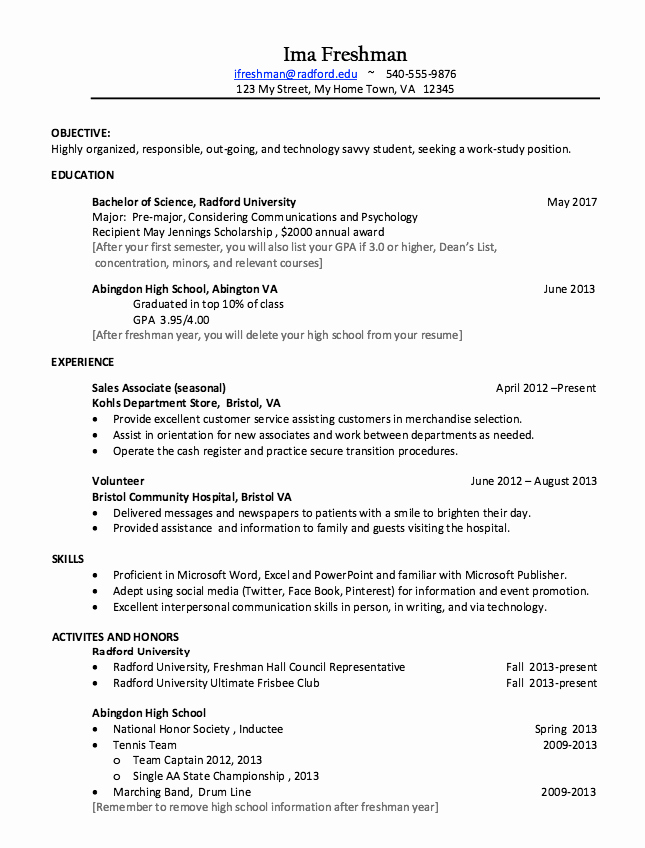 College Freshman Resume Template Lovely Pin by Ririn Nazza On Free Resume Sample