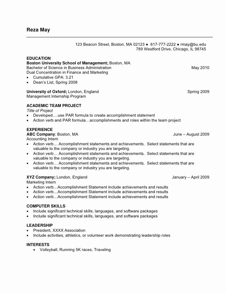 College Freshman Resume Template New Resume Examples Undergraduate Examples Resume Resumeexamples Undergraduate