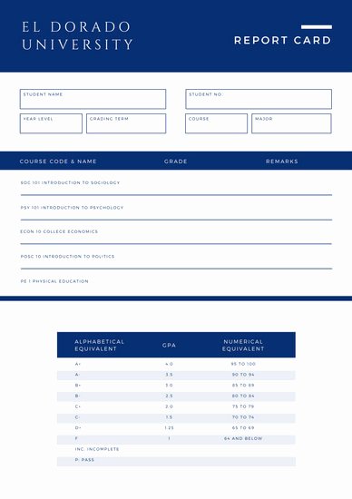 College Report Card Template Best Of Customize 134 College Report Card Templates Online Canva
