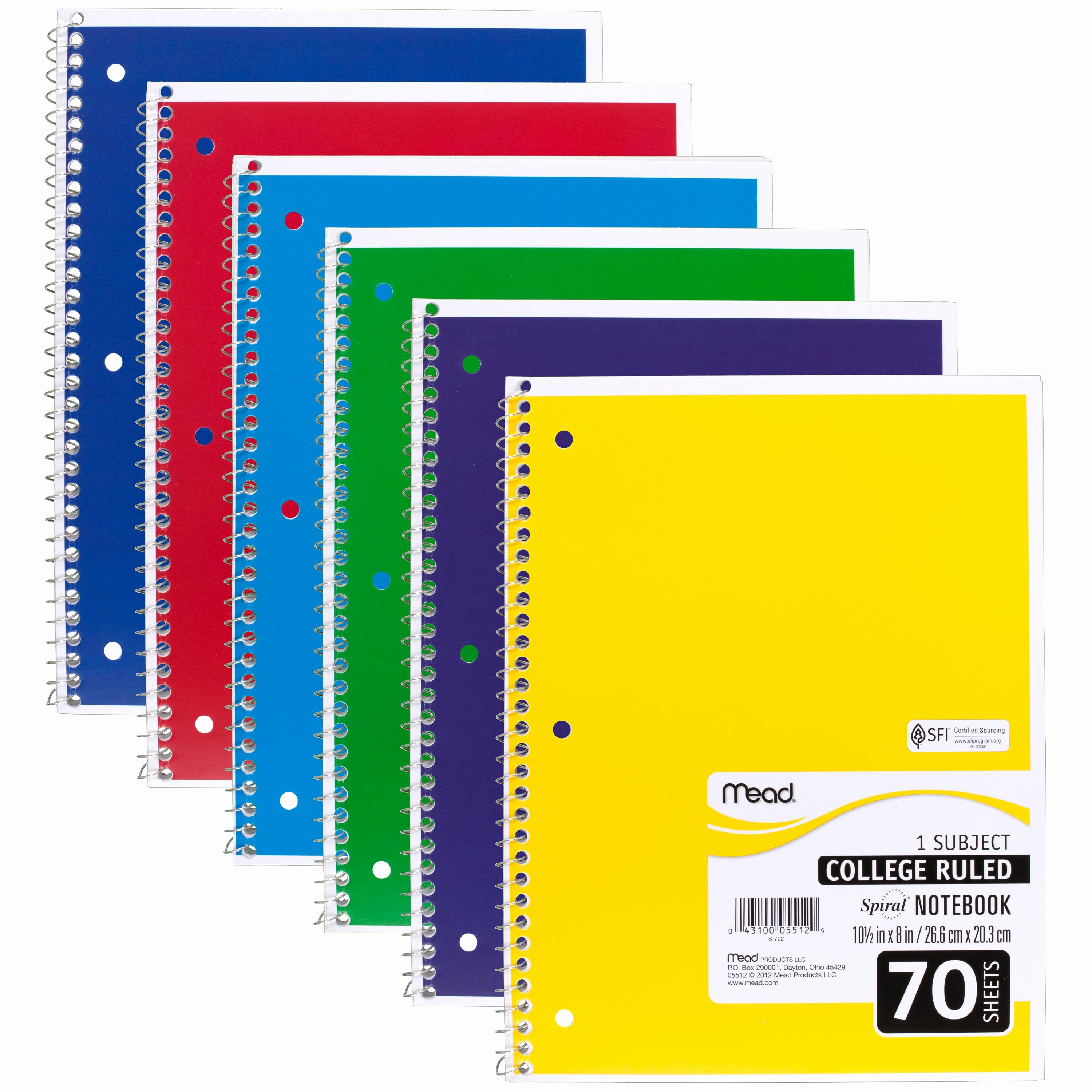 College Ruled Notebook Paper Fresh Amazon Mead Spiral Notebook College Ruled 1 Subject 70 Sheets 8 X 10 5 Inches assorted
